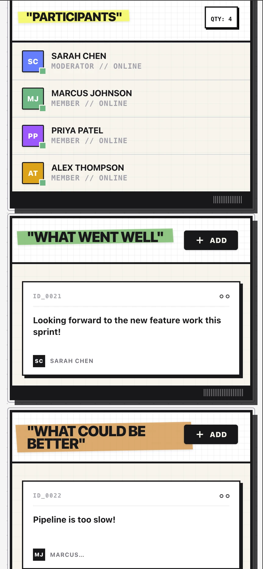Fast Retro retrospective interface on mobile